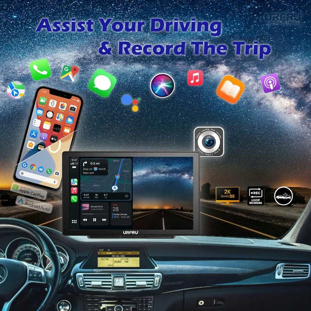 Alt view image 3 of 5 - CarPlay Screen for Car with Backup Camera, 9 inch 2K Dash Cam with 64G Card