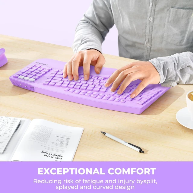 Alt view image 3 of 5 - MEETION Ergonomic Keyboard Wireless, Multi-Device Bluetooth Keyboard, Full-Sized Split Computer Keyboards, Wrist Rest for Natural Typing, for Windows/Mac/Laptop/Table/PC, Purple