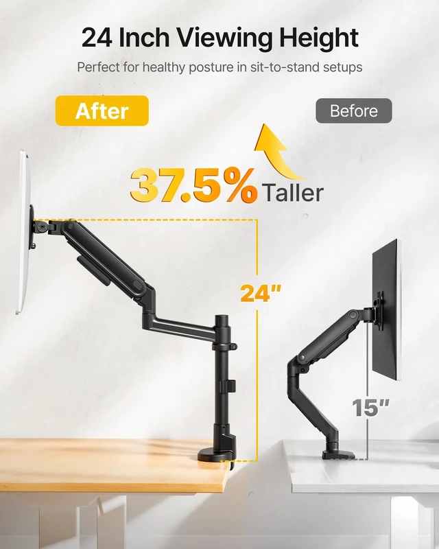 Alt view image 2 of 5 - monTEK Tall Single Monitor Arm, 1740" Full Motion Height AdjustableBlack