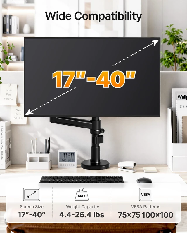 Alt view image 4 of 5 - monTEK Tall Single Monitor Arm, 1740" Full Motion Height AdjustableBlack