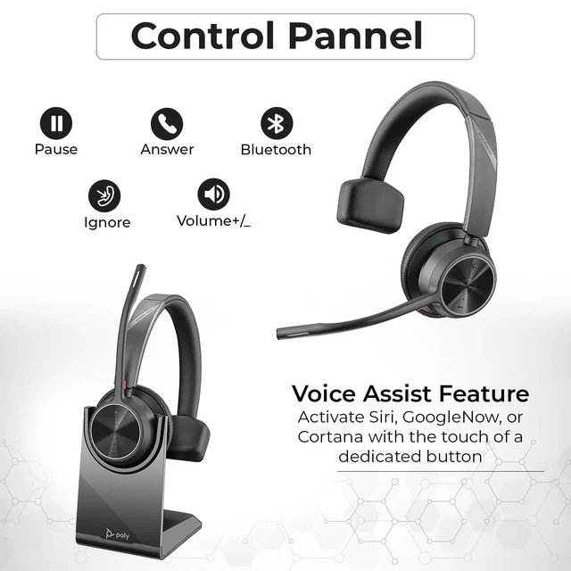 Alt view image 4 of 5 - Poly Voyager 4310 UC Wireless Headset + Charge Stand - Connect to PC/Mac & Cell Phone, Single-Ear Headset with Mic + Charging Station + USB A to C Adapter + USB C-C Cable + Pouch + Microfiber C