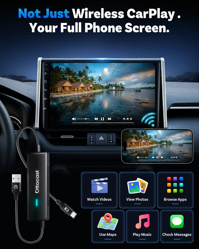 Alt view image 4 of 5 - OTTOCAST Mirror Touch Wireless CarPlay Adapter for iPhone 15+
