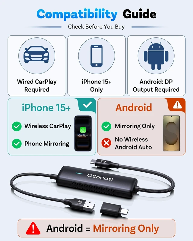 Alt view image 3 of 5 - OTTOCAST Mirror Touch Wireless CarPlay Adapter for iPhone 15+