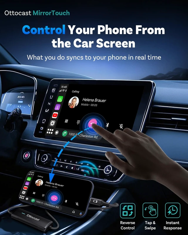 Alt view image 5 of 5 - OTTOCAST Mirror Touch Wireless CarPlay Adapter for iPhone 15+