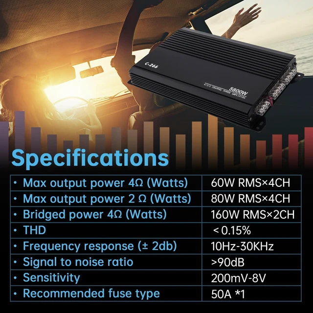 Alt view image 5 of 5 - DriSentri 5800W 4 Channel Car Amplifier Stereo Audio Super Bass Power Subwoofer Amp, Low Distortion High Power Amplifier