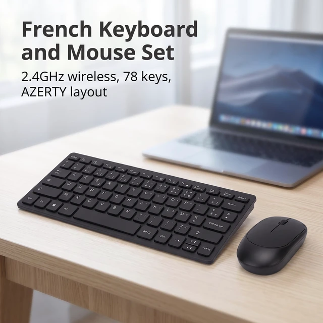 Alt view image 2 of 5 - Gugxiom French Azerty Wireless Keyboard & Mouse Combo, 2.4GHz Plug & Play