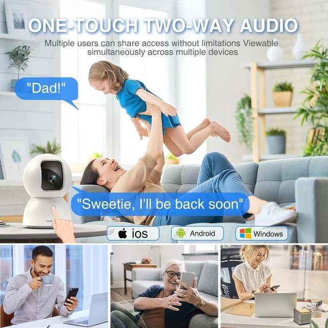 Alt view image 4 of 5 - CINMOORE 3K Indoor Camera with 64GB Card, Human/Pet/Facial AI Detection, Dog/Cat/Pet Camera Indoor with Phone APP, 5GHz 2.4GHz Dual Band Wi-Fi 6, Pan Tilt Auto Tracking, Night Vision, 2-Way Talk