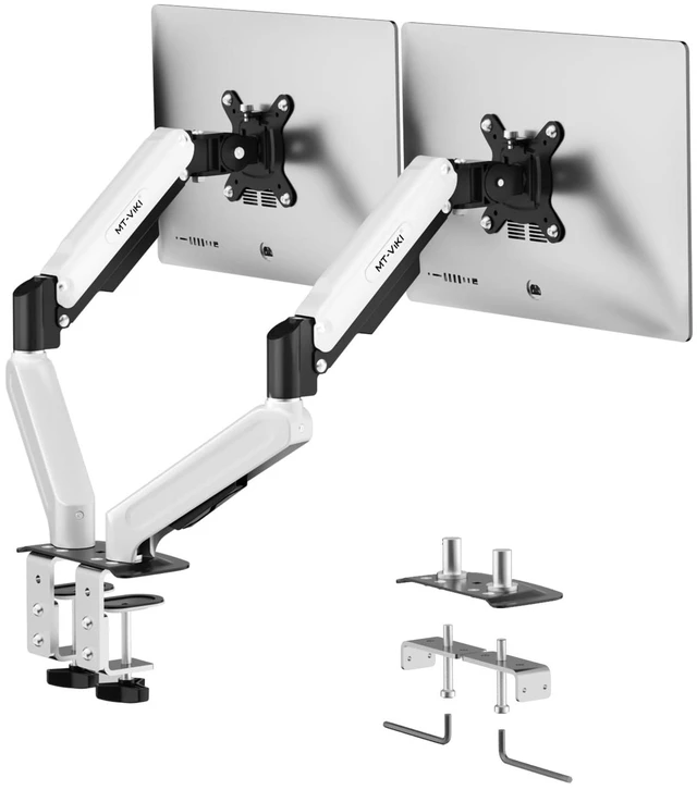 Main image of MT-VIKI Dual Monitor Stand - Gas Spring Double Monitor Arm with Quick Release VESA Plates for 2 Screens 17-32 Inch, Full Motion Articulating Desk Mount, Holds 4.4-19.8lbs
