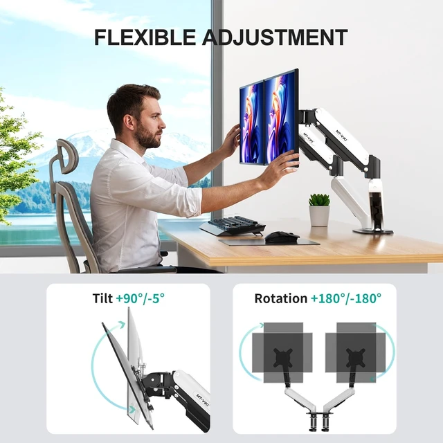Alt view image 3 of 5 - MT-VIKI Dual Monitor Stand - Gas Spring Double Monitor Arm with Quick Release VESA Plates for 2 Screens 17-32 Inch, Full Motion Articulating Desk Mount, Holds 4.4-19.8lbs
