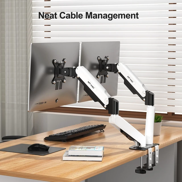Alt view image 4 of 5 - MT-VIKI Dual Monitor Stand - Gas Spring Double Monitor Arm with Quick Release VESA Plates for 2 Screens 17-32 Inch, Full Motion Articulating Desk Mount, Holds 4.4-19.8lbs