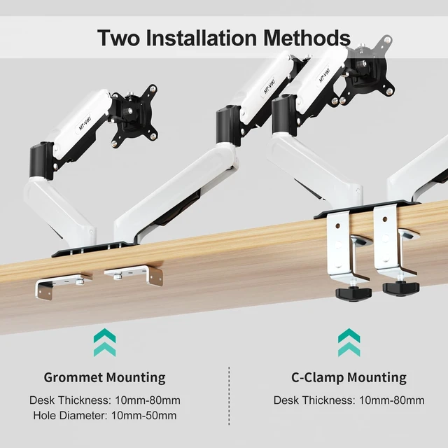 Alt view image 5 of 5 - MT-VIKI Dual Monitor Stand - Gas Spring Double Monitor Arm with Quick Release VESA Plates for 2 Screens 17-32 Inch, Full Motion Articulating Desk Mount, Holds 4.4-19.8lbs