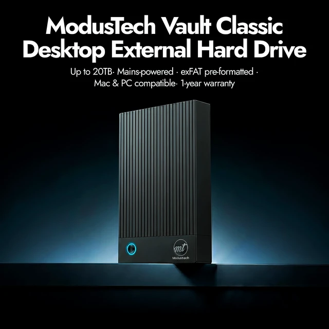 Alt view image 4 of 5 - ModusTech 3TB Desktop External Hard Drive (NOT-Portable) Vault USB-C 3.1 (5Gbps) High-Speed HDD for PC, Mac, Laptop & Console, Mains-Powered Backup Storage, 2-Year Warranty
