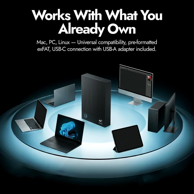 Alt view image 5 of 5 - ModusTech 3TB Desktop External Hard Drive (NOT-Portable) Vault USB-C 3.1 (5Gbps) High-Speed HDD for PC, Mac, Laptop & Console, Mains-Powered Backup Storage, 2-Year Warranty