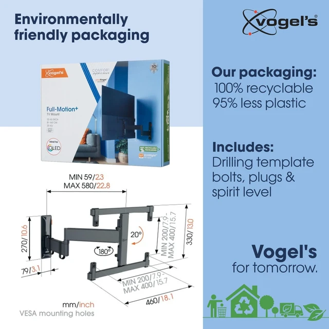 Alt view image 3 of 5 - Vogel's TVM 3465 Full-Motion OLED TV wall Bracket for 32-65 inch TVs, Max. 55 lbs (25 kg), Swivels up to 180, Full-Motion OLED TV wall Mount, Max. VESA 400x400, Universal Compatibility