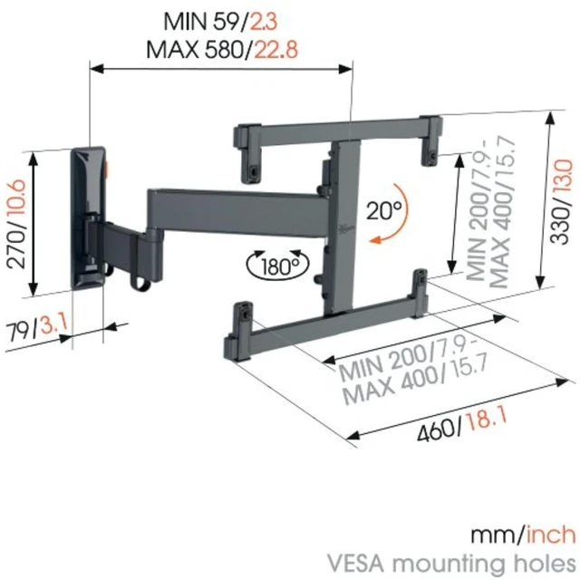 Alt view image 5 of 5 - Vogel's TVM 3465 Full-Motion OLED TV wall Bracket for 32-65 inch TVs, Max. 55 lbs (25 kg), Swivels up to 180, Full-Motion OLED TV wall Mount, Max. VESA 400x400, Universal Compatibility