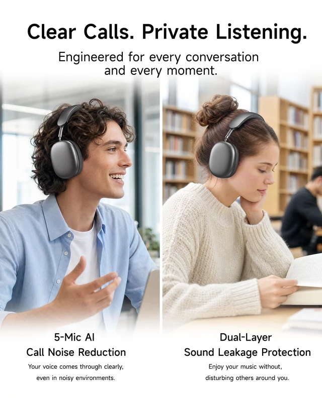 Alt view image 5 of 5 - Picun F8 MAX2 ANC Bluetooth 6.0 Headphones with 3D Spatial Audio (Gray)