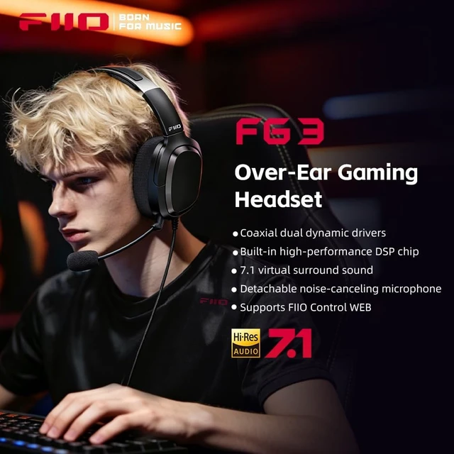 Alt view image 2 of 5 - FiiO FG3 Gaming Headset, Dual Dynamic Driver USB Headphones with Detachable ENC Microphone, Virtual 7.1 Surround Sound, Hi-Res DAC, DSP EQ, Compatible with PC, PS5, Xbox & Switch