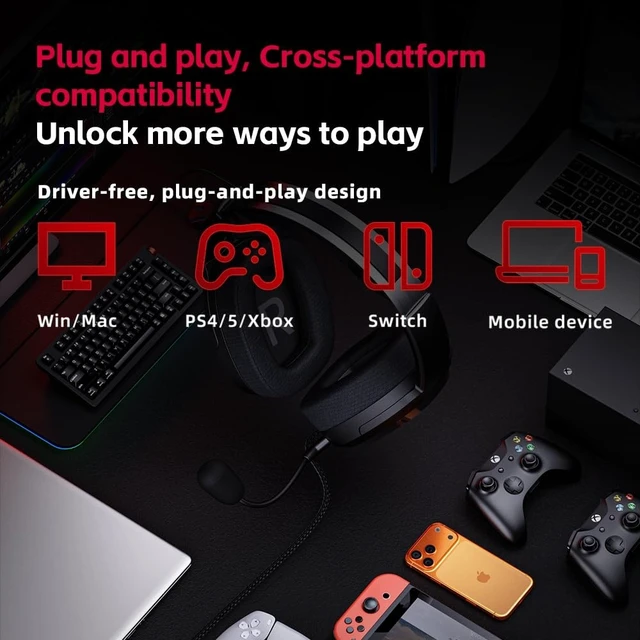 Alt view image 5 of 5 - FiiO FG3 Gaming Headset, Dual Dynamic Driver USB Headphones with Detachable ENC Microphone, Virtual 7.1 Surround Sound, Hi-Res DAC, DSP EQ, Compatible with PC, PS5, Xbox & Switch