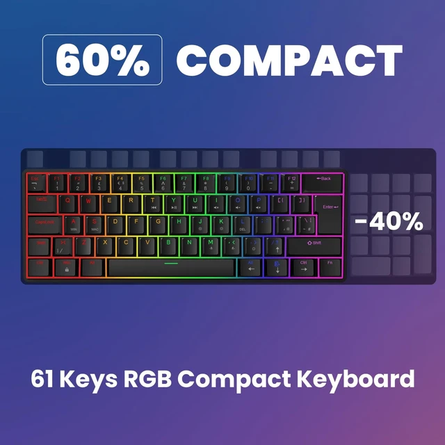 Alt view image 2 of 5 - SOPPY Compact 60% Gaming Mechanical Keyboard and Mouse Combo, RGB Backlit 61 Keys Compact Keyboard, USB Ergonomic Office Wired Keyboards for PC/Laptop/Windows/PS4/Xbox/Mac, Red Switches (Black)