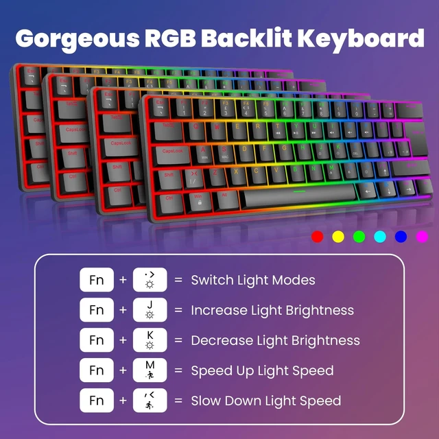 Alt view image 5 of 5 - SOPPY Compact 60% Gaming Mechanical Keyboard and Mouse Combo, RGB Backlit 61 Keys Compact Keyboard, USB Ergonomic Office Wired Keyboards for PC/Laptop/Windows/PS4/Xbox/Mac, Red Switches (Black)
