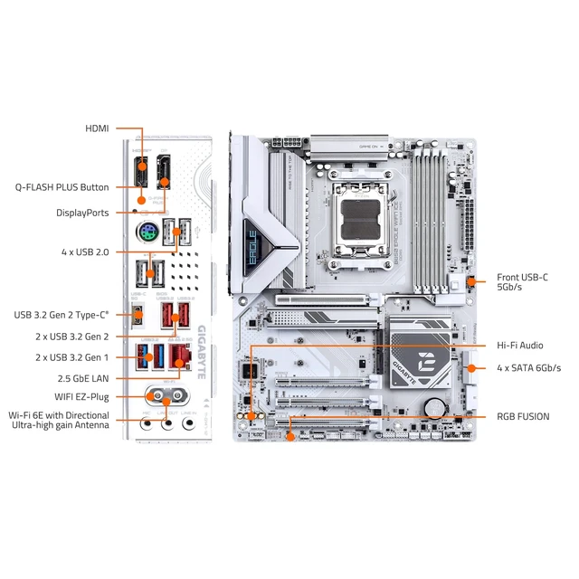 Alt view image 5 of 5 - GIGABYTE B850 Eagle WIFI7 ICE AMD AM5 ATX Motherboard, Support AMD Ryzen 9000/8000/7000 Series, DDR5, 8+2+2 Power Phase, 3X M.2, PCIe 5.0, USB-C, WIFI7, 2.5GbE LAN, EZ-Latch, 3-Year Warrant