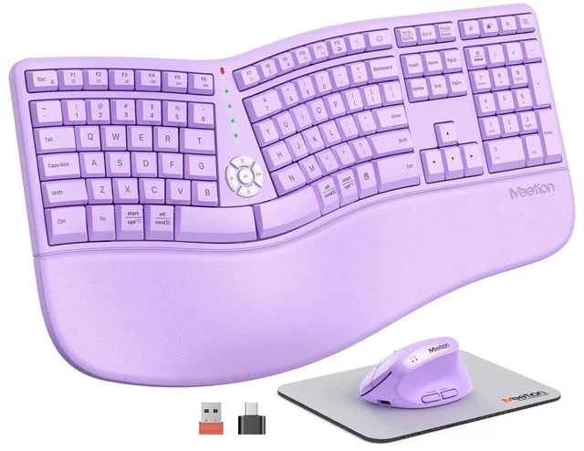 Main image of MEETION Ergonomic Keyboard Mouse Combo, Split Design Vertical Mouse, Purple