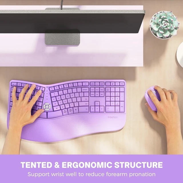 Alt view image 5 of 5 - MEETION Ergonomic Keyboard Mouse Combo, Split Design Vertical Mouse, Purple
