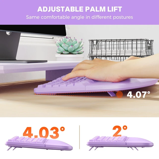 Alt view image 4 of 5 - MEETION Ergonomic Keyboard Mouse Combo, Split Design Vertical Mouse, Purple