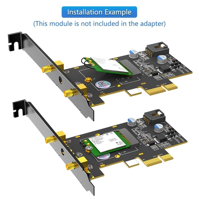 Alt view image 5 of 5 - Mustpoint PCIe X1 to M.2 WiFi Bluetooth Adapter with Heatsink - Supports A+E Key M.2 Modules, Dual-Band 2.4GHz/5GHz ^^ Desktop Wireless Upgrade Solution