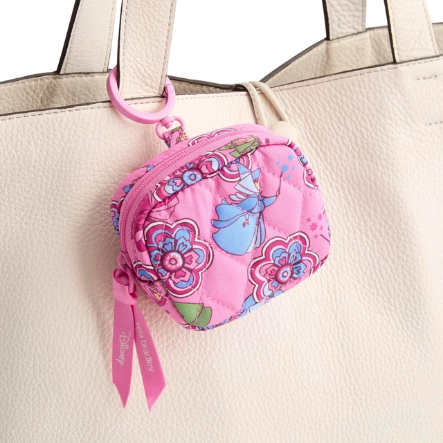 Alt view image 2 of 4 - Vera Bradley Women's Disney Premium Cotton Zip Earbud Bag Charm Zipper Pouch Keychain Aurora Pink Swirls Fairies