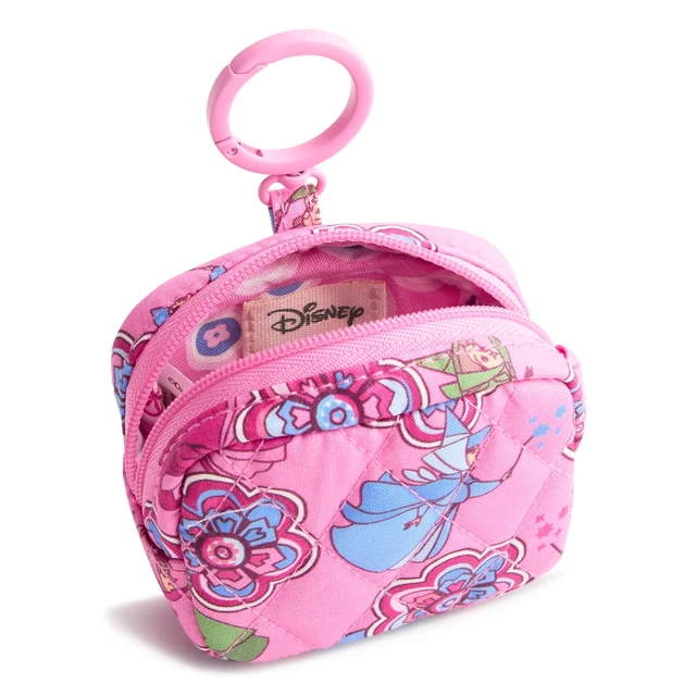 Alt view image 4 of 4 - Vera Bradley Women's Disney Premium Cotton Zip Earbud Bag Charm Zipper Pouch Keychain Aurora Pink Swirls Fairies