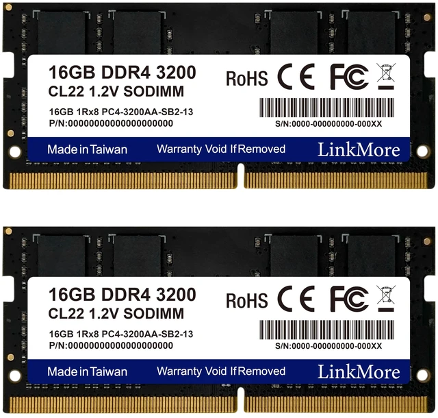 Main image of LinkMore 32GB Kit (2x16GB) DDR4 3200MHz Laptop RAM, SODIMM, CL22, 1.2V