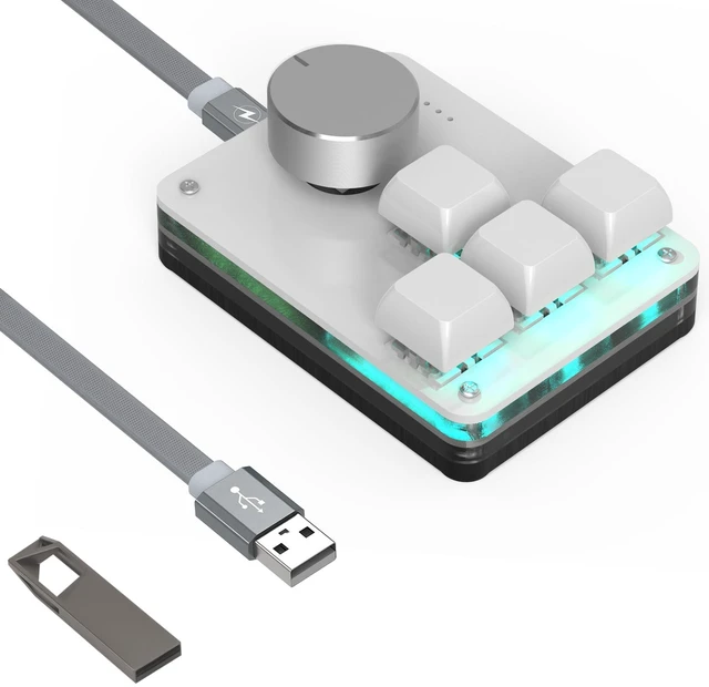 Main image of GEEKRIA USB Mini 4-Key + Knob One-Handed Mechanical Gaming Keyboard, Customizable 3-Layer Macro Function OSU Micro Keyboard RGB Silent Red Switches for Windows XP/7/8/10/11 and Mac OS