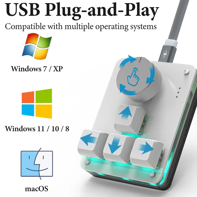 Alt view image 2 of 5 - GEEKRIA USB Mini 4-Key + Knob One-Handed Mechanical Gaming Keyboard, Customizable 3-Layer Macro Function OSU Micro Keyboard RGB Silent Red Switches for Windows XP/7/8/10/11 and Mac OS