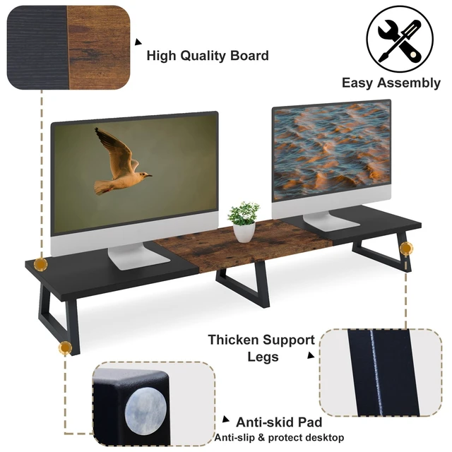 Alt view image 3 of 5 - TEAMIX 42 inch Large Dual Monitor Riser, Desk Organizer Stand for TV Laptop