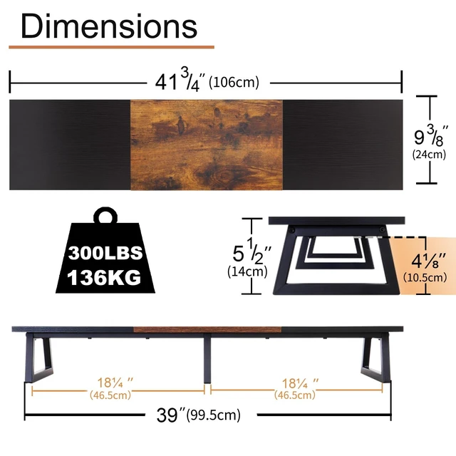 Alt view image 4 of 5 - TEAMIX 42 inch Large Dual Monitor Riser, Desk Organizer Stand for TV Laptop