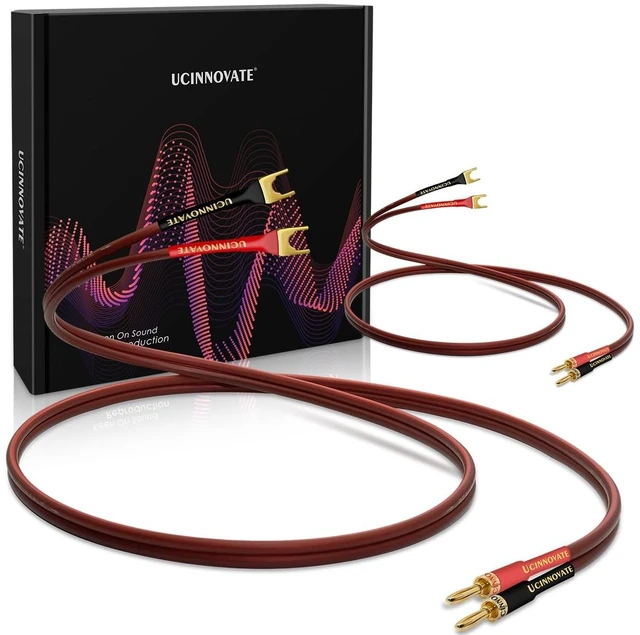 Main image of UCINNOVATE 2 Pack HiFi OFC Speaker Cable with Banana Plug to Jumper Spade, Banana Plug to U Fork Plug 14AWG Speaker Wire Cord Jumper Bridge Cable for Speaker Amplifier (6.56FT)