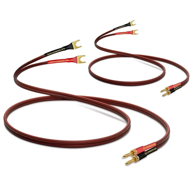 Alt view image 2 of 5 - UCINNOVATE 2 Pack HiFi OFC Speaker Cable with Banana Plug to Jumper Spade, Banana Plug to U Fork Plug 14AWG Speaker Wire Cord Jumper Bridge Cable for Speaker Amplifier (6.56FT)