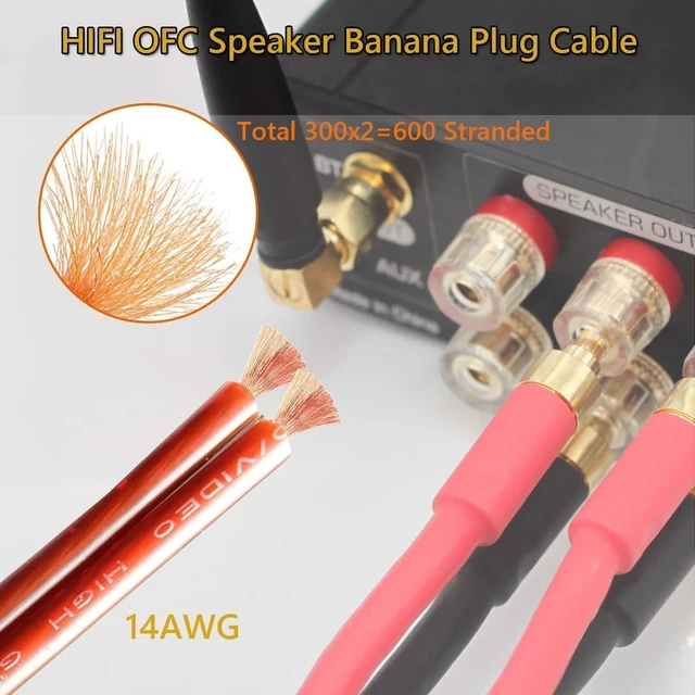 Alt view image 3 of 5 - UCINNOVATE 2 Pack HiFi OFC Speaker Cable with Banana Plug to Jumper Spade, Banana Plug to U Fork Plug 14AWG Speaker Wire Cord Jumper Bridge Cable for Speaker Amplifier (6.56FT)