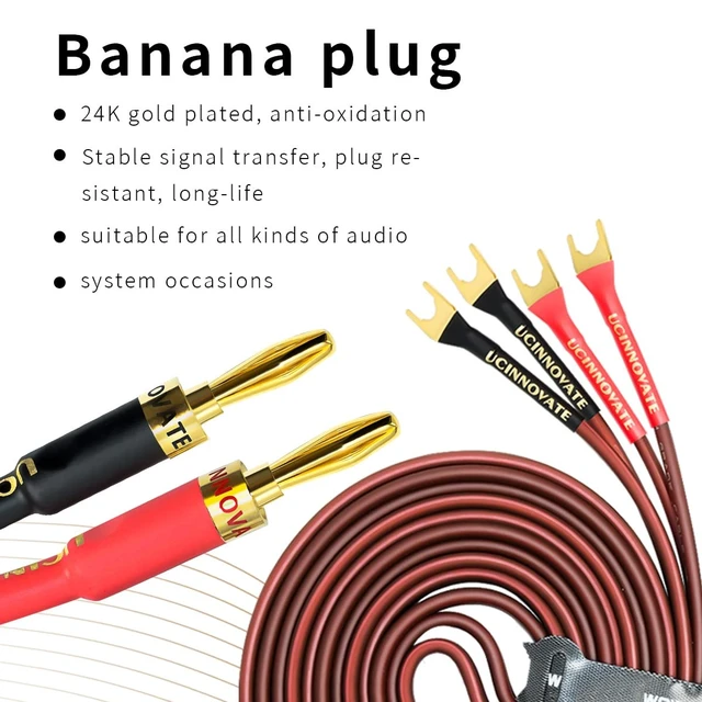 Alt view image 4 of 5 - UCINNOVATE 2 Pack HiFi OFC Speaker Cable with Banana Plug to Jumper Spade, Banana Plug to U Fork Plug 14AWG Speaker Wire Cord Jumper Bridge Cable for Speaker Amplifier (6.56FT)