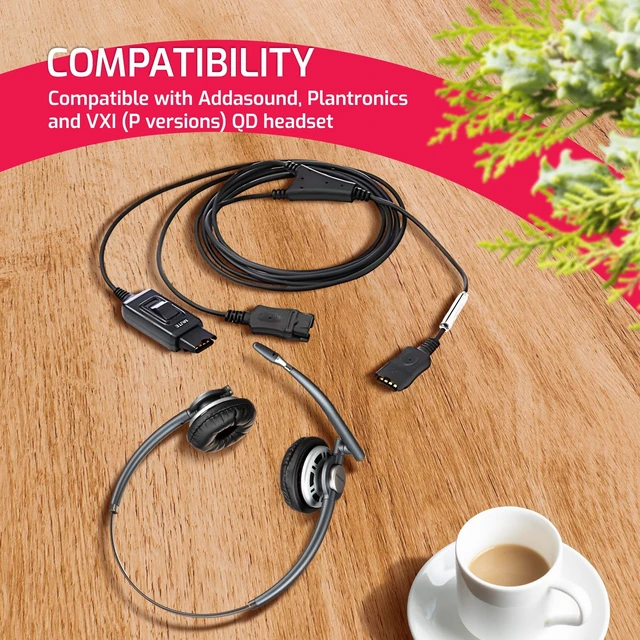 Alt view image 5 of 5 - Global Teck Quick-Disconnect Inline Mute Adapter Cord for Plantronics-Style Headsets, Works with Poly H/HW, AddaSound and VXI-P Wired Headsets, 1-Pack