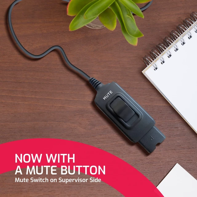 Alt view image 4 of 5 - Global Teck Quick-Disconnect Inline Mute Adapter Cord for Plantronics-Style Headsets, Works with Poly H/HW, AddaSound and VXI-P Wired Headsets, 1-Pack