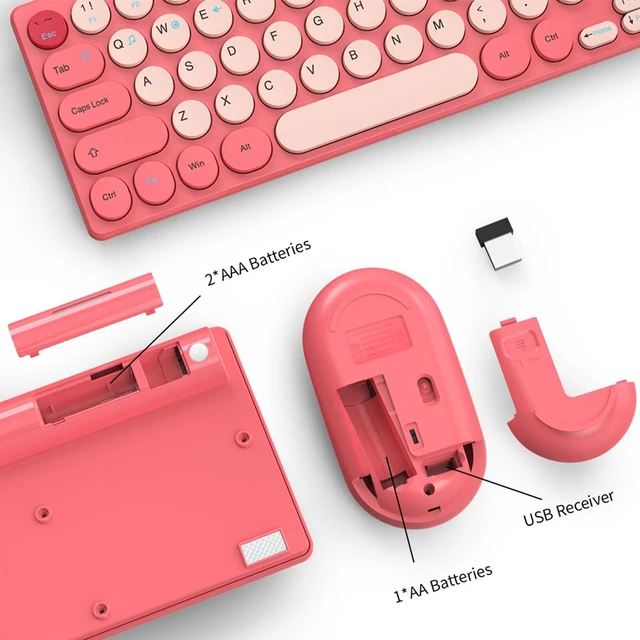 Alt view image 4 of 5 - Sanpyl Wireless Keyboard Mouse Combo, 64 Keys Retro Keycaps