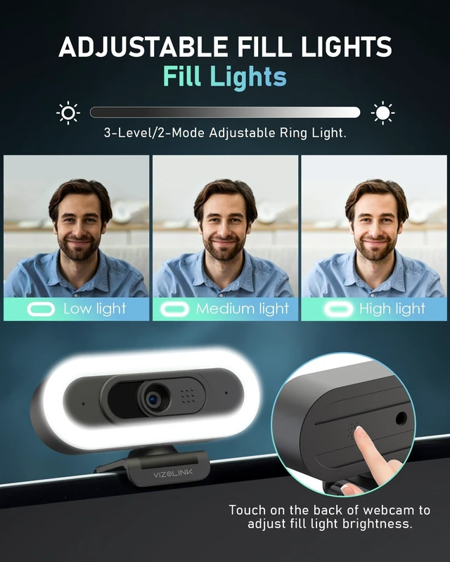 Alt view image 2 of 5 - VIZOLINK 1080P Webcam with Built-in Microphone, W2N Web Cam, Privacy Cover, 75 FOV, Noise Cancellation, Plug & Play Web Camera for Computer, USB Webcam for Pc, Laptop, Desktop, Mac