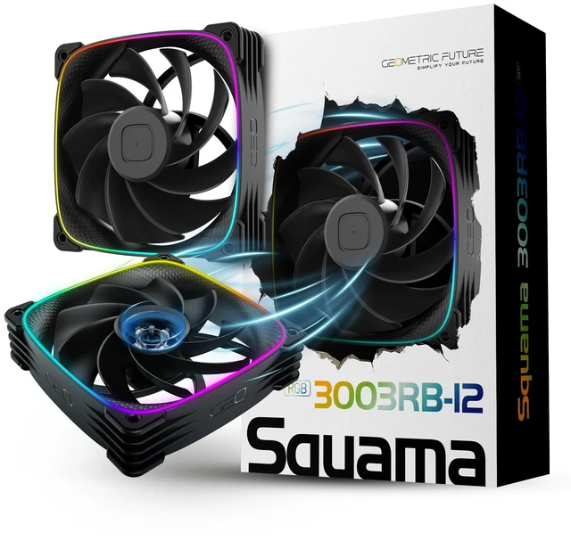 Main image of Geometric Future Squama 3003R-12 Reverse Blade RGB PWM Fan - 120mm x 30mm High-Performance PC Case Fans, Double-Sided ARGB Lighting, Hydro Dynamic Bearing - Black, 3-Pack, GEO-S3003RB-12T
