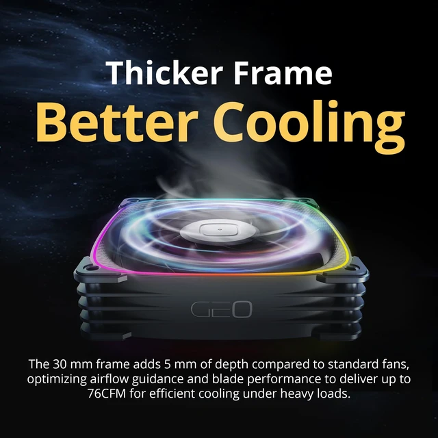 Alt view image 5 of 5 - Geometric Future Squama 3003R-12 Reverse Blade RGB PWM Fan - 120mm x 30mm High-Performance PC Case Fans, Double-Sided ARGB Lighting, Hydro Dynamic Bearing - Black, 3-Pack, GEO-S3003RB-12T