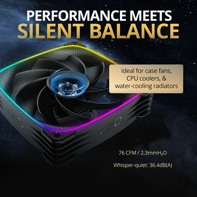 Alt view image 3 of 5 - Geometric Future Squama 3003R-12 Reverse Blade RGB PWM Fan - 120mm x 30mm High-Performance PC Case Fans, Double-Sided ARGB Lighting, Hydro Dynamic Bearing - Black, 3-Pack, GEO-S3003RB-12T
