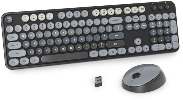 Main image of Ussixchare Black Wireless Keyboard and Mouse, Cute Keyboard and Mouse Combo, Full Size Typewriter Keyboards with Number Pad, Colorful Key Board for Pc Laptop