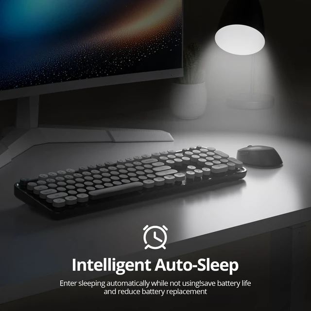 Alt view image 2 of 5 - Ussixchare Black Wireless Keyboard and Mouse, Cute Keyboard and Mouse Combo, Full Size Typewriter Keyboards with Number Pad, Colorful Key Board for Pc Laptop