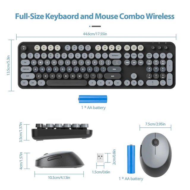 Alt view image 5 of 5 - Ussixchare Black Wireless Keyboard and Mouse, Cute Keyboard and Mouse Combo, Full Size Typewriter Keyboards with Number Pad, Colorful Key Board for Pc Laptop